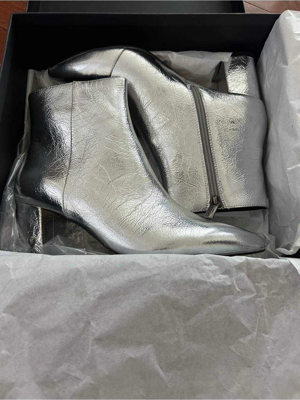 Kurt Geiger Metallic Silver Pointed Ankle Boots